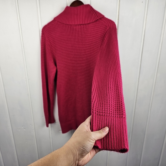 Calvin Klein Hot Pink Turtle Neck Chunky Knit Oversized Sweater sz Large - Picture 9 of 11
